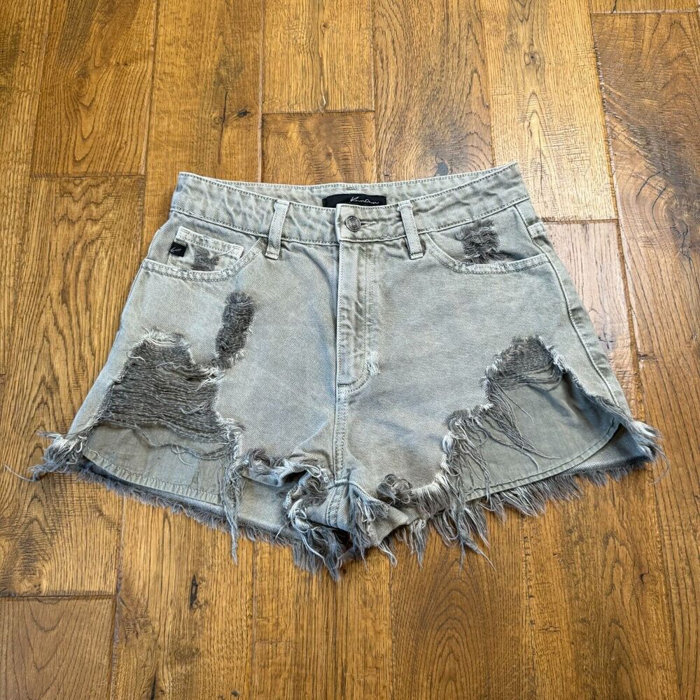 KanCan Grey Green Distressed Frayed High Rise Jean Shorts Women's Sz S KC7259OL